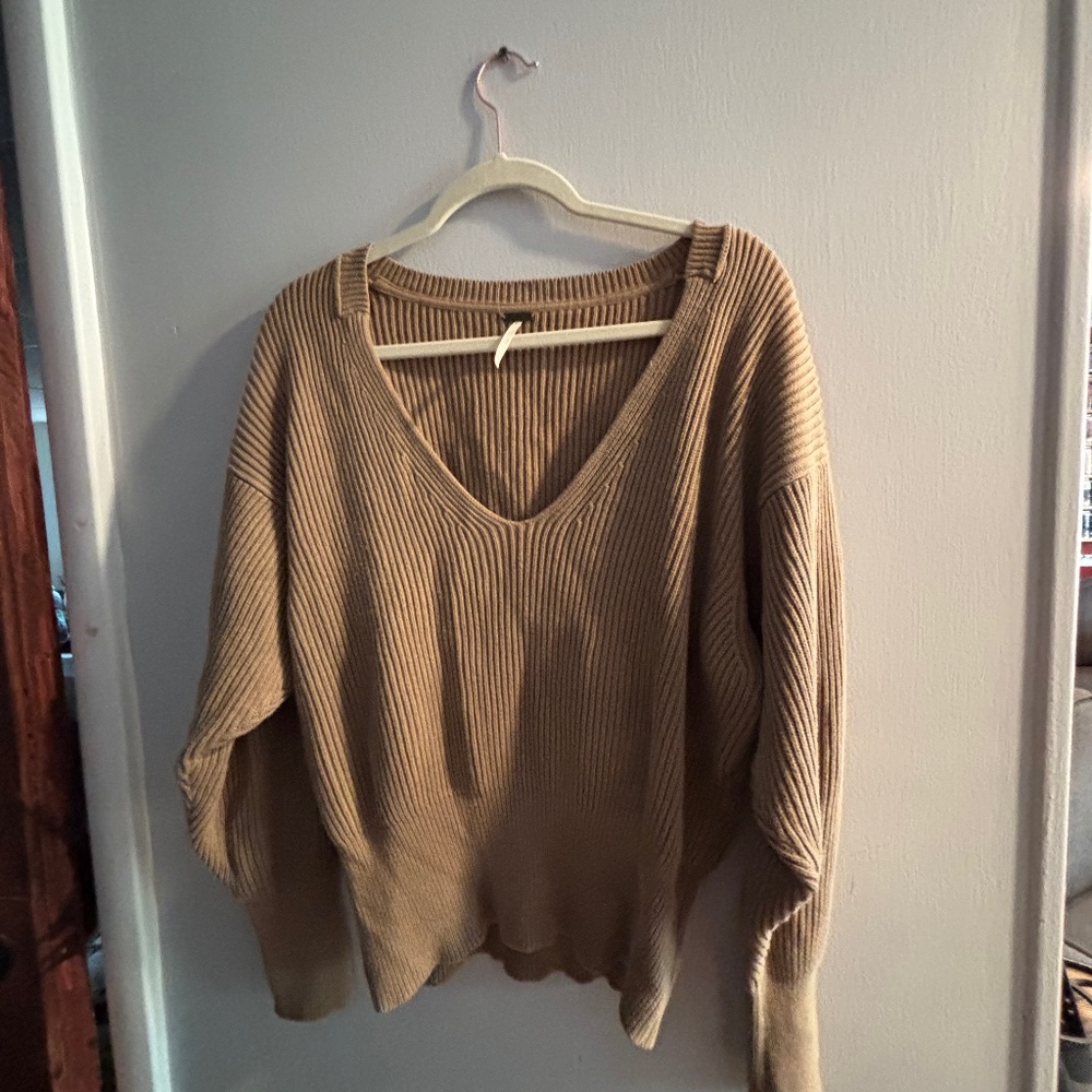 Free People Tan Vneck Sweater size small